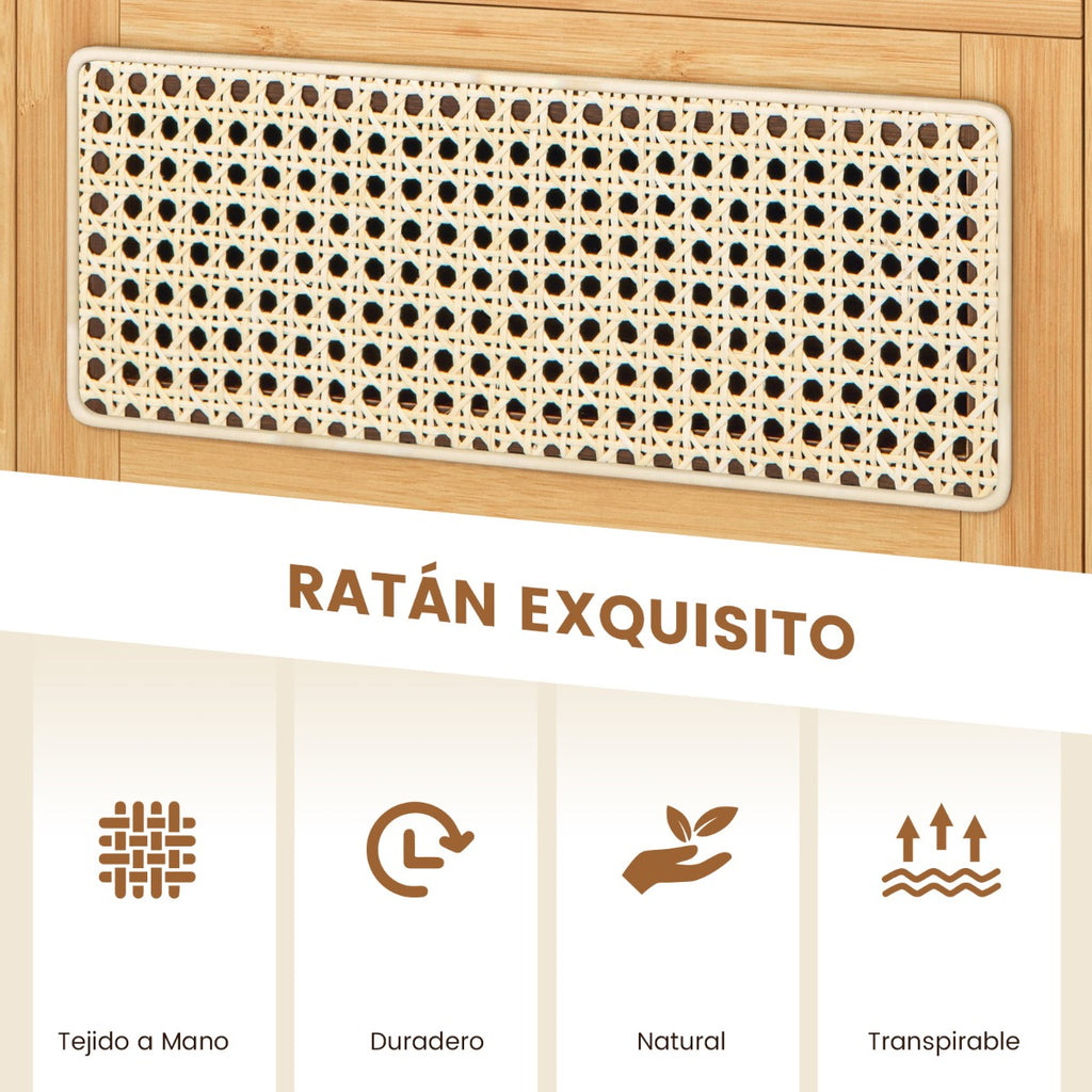 Mesa de Cabeceira de Bambu e Rattan com Gaveta e Pés de Madeira Maciça 43x35x50cm — foto 5