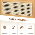 Mesa de Cabeceira de Bambu e Rattan com Gaveta e Pés de Madeira Maciça 43x35x50cm — foto 5