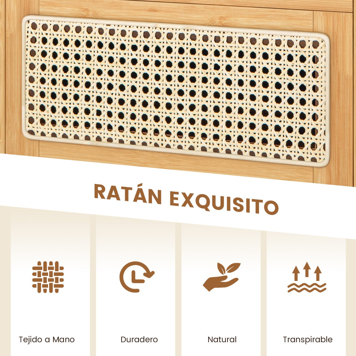 Mesa de Cabeceira de Bambu e Rattan com Gaveta e Pés de Madeira Maciça 43x35x50cm — foto 5