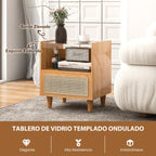 Mesa de Cabeceira de Bambu e Rattan com Gaveta e Pés de Madeira Maciça 43x35x50cm — foto 7