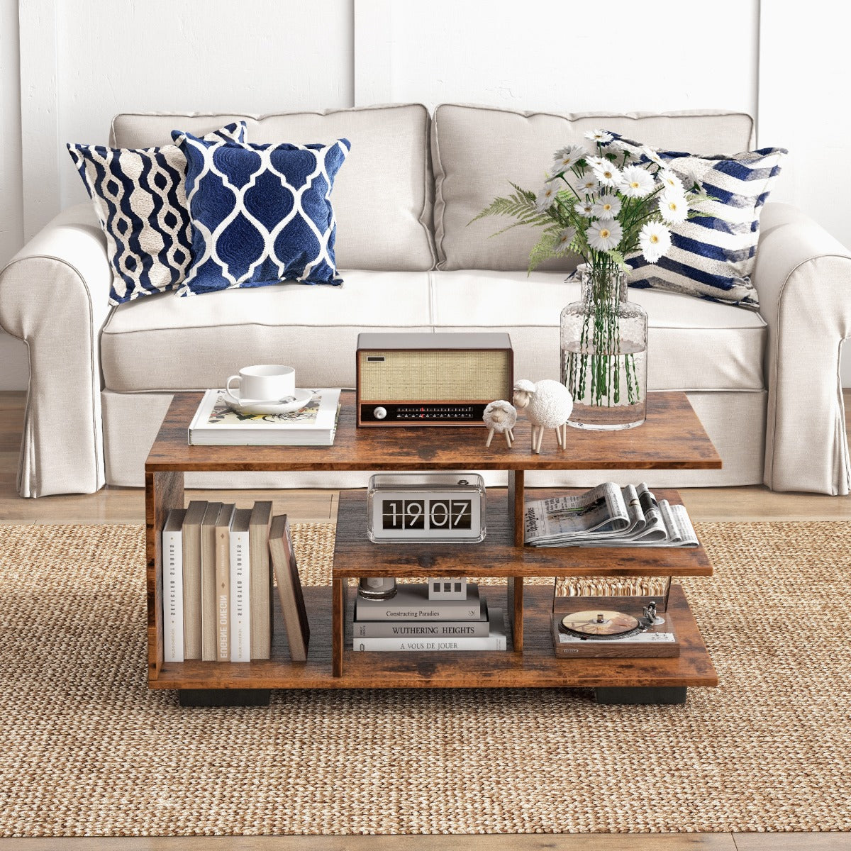 Mesa de Café com Armazenação Rectangular Moderna 3 Níveis Geométrica — foto 1