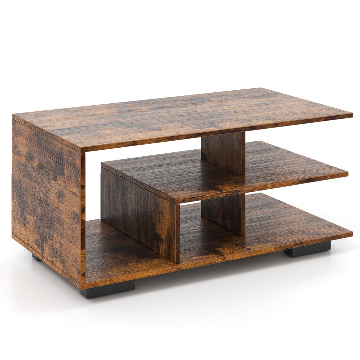 Mesa de Café com Armazenação Rectangular Moderna 3 Níveis Geométrica — foto 2