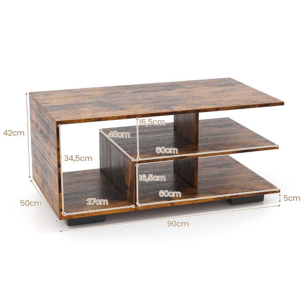 Mesa de Café com Armazenação Rectangular Moderna 3 Níveis Geométrica — foto 3