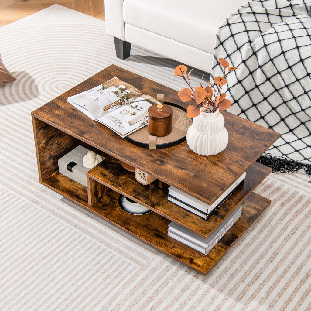 Mesa de Café com Armazenação Rectangular Moderna 3 Níveis Geométrica — foto 4