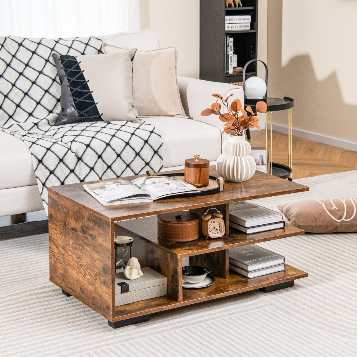 Mesa de Café com Armazenação Rectangular Moderna 3 Níveis Geométrica — foto 5