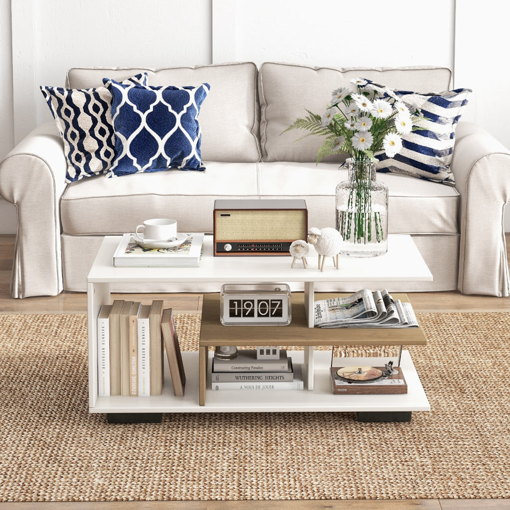 Mesa de Café com Armazenamento Retangular 3 Níveis Geométrica Moderna — foto 1