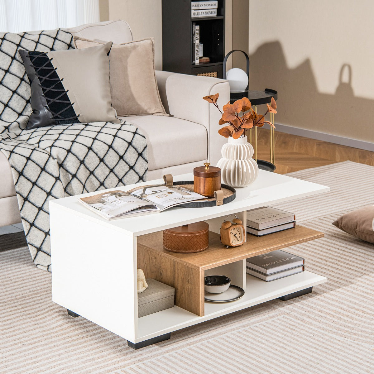 Mesa de Café com Armazenamento Retangular 3 Níveis Geométrica Moderna — foto 4