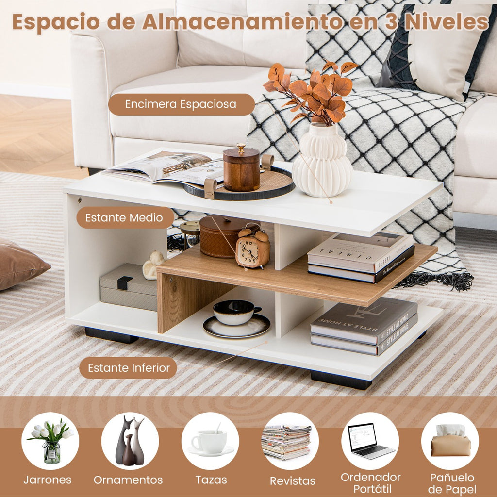Mesa de Café com Armazenamento Retangular 3 Níveis Geométrica Moderna — foto 6