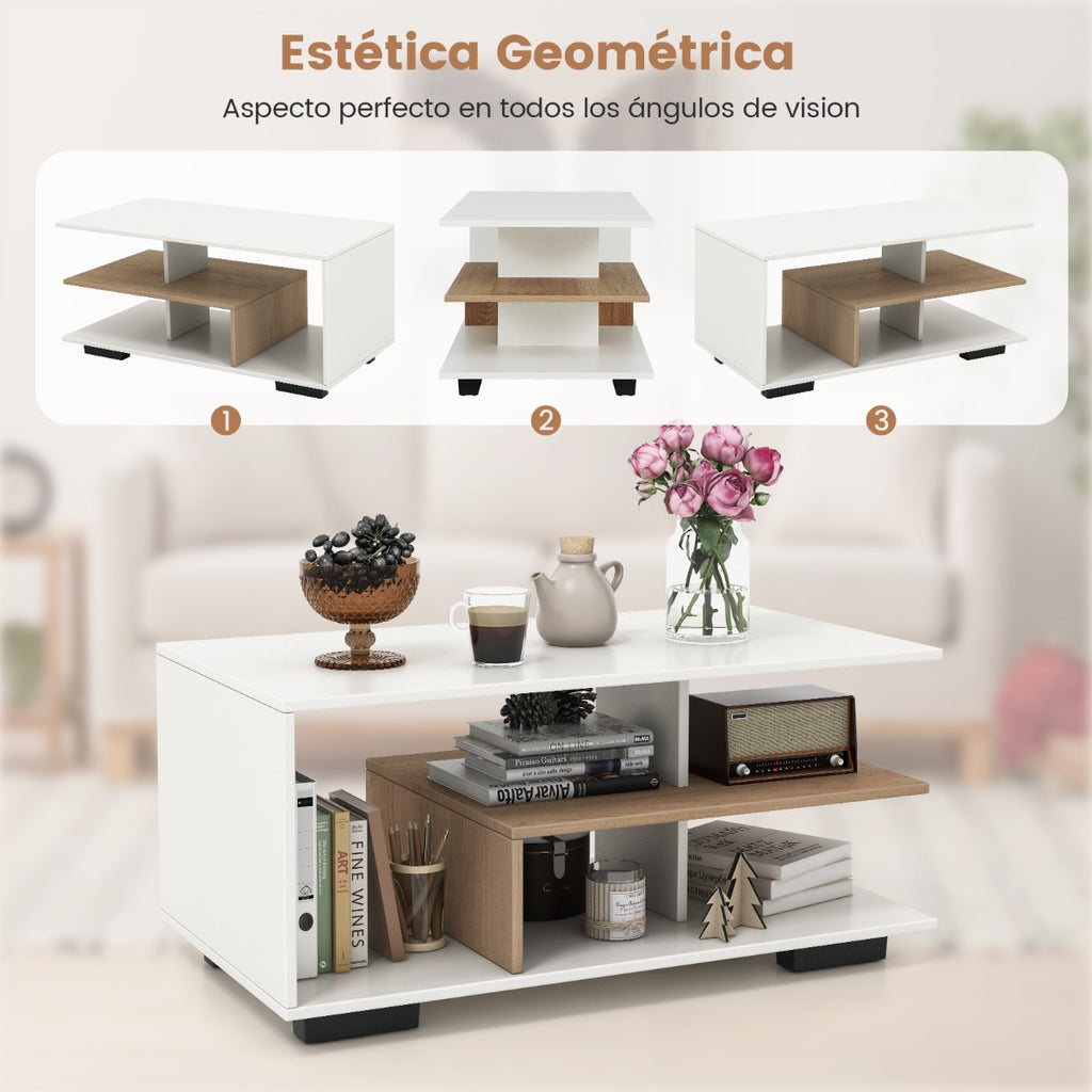 Mesa de Café com Armazenamento Retangular 3 Níveis Geométrica Moderna — foto 8