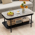 Mesa de Café Moderna Rectangular 2 Níveis Topo Sinterizado Estrutura Metálica Cinzenta — foto 1