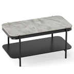 Mesa de Café Moderna Rectangular 2 Níveis Topo Sinterizado Estrutura Metálica Cinzenta — foto 2