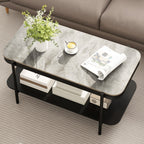 Mesa de Café Moderna Rectangular 2 Níveis Topo Sinterizado Estrutura Metálica Cinzenta — foto 4