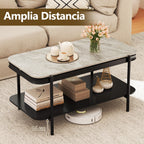Mesa de Café Moderna Rectangular 2 Níveis Topo Sinterizado Estrutura Metálica Cinzenta — foto 9