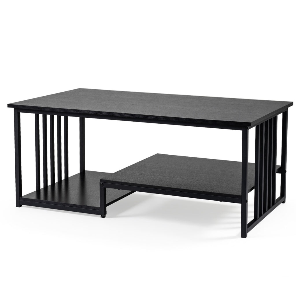 Mesa de Café Rectangular 110cm com 2 Estantes Preto Estrutura Metálica — foto 2