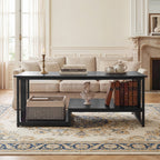 Mesa de Café Rectangular 110cm com 2 Estantes Preto Estrutura Metálica — foto 4