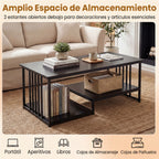 Mesa de Café Rectangular 110cm com 2 Estantes Preto Estrutura Metálica — foto 6