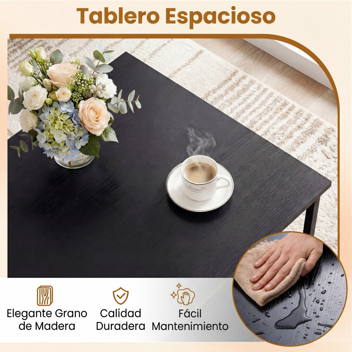 Mesa de Café Rectangular 110cm com 2 Estantes Preto Estrutura Metálica — foto 8