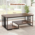 Mesa de Café Rectangular com 2 Estantes Marrão Rústico - Estrutura Metálica — foto 3