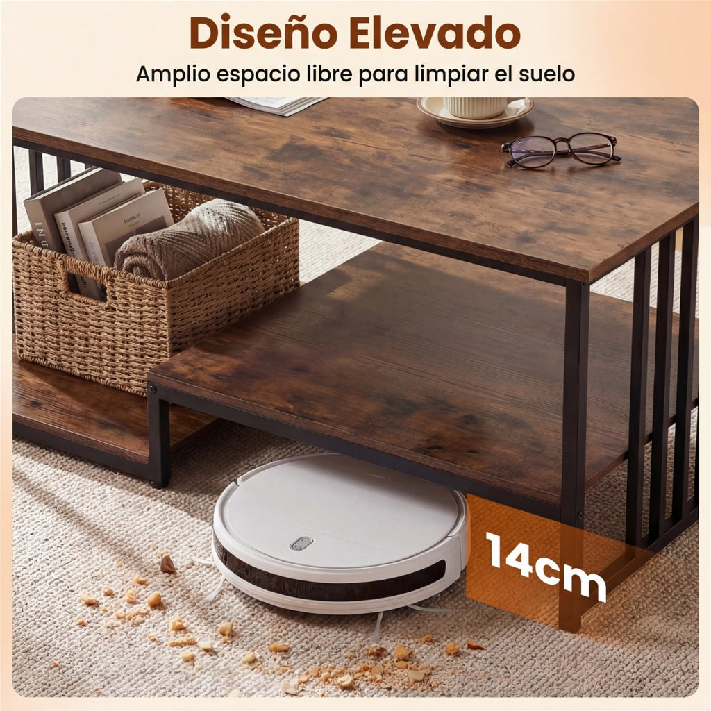 Mesa de Café Rectangular com 2 Estantes Marrão Rústico - Estrutura Metálica — foto 9