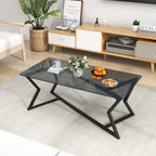 Mesa de Café Rectangular Vidro Temperado e Estrutura Metálica Geométrica Cinza Escuro — foto 1