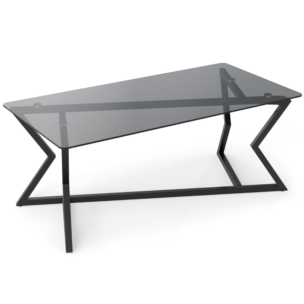 Mesa de Café Rectangular Vidro Temperado e Estrutura Metálica Geométrica Cinza Escuro — foto 2