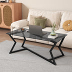 Mesa de Café Rectangular Vidro Temperado e Estrutura Metálica Geométrica Cinza Escuro — foto 4