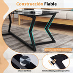 Mesa de Café Rectangular Vidro Temperado e Estrutura Metálica Geométrica Cinza Escuro — foto 7