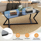 Mesa de Café Rectangular Vidro Temperado e Estrutura Metálica Geométrica Cinza Escuro — foto 8