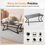 Mesa de Café Rectangular Vidro Temperado e Estrutura Metálica Geométrica Cinza Escuro — foto 9
