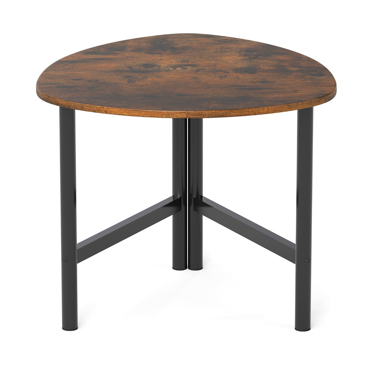 Mesa de Café Triangular Ovalada em Madeira com Patas Metal Industrial Castanho Rústico — foto 2