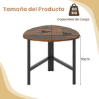 Mesa de Café Triangular Ovalada em Madeira com Patas Metal Industrial Castanho Rústico — foto 3