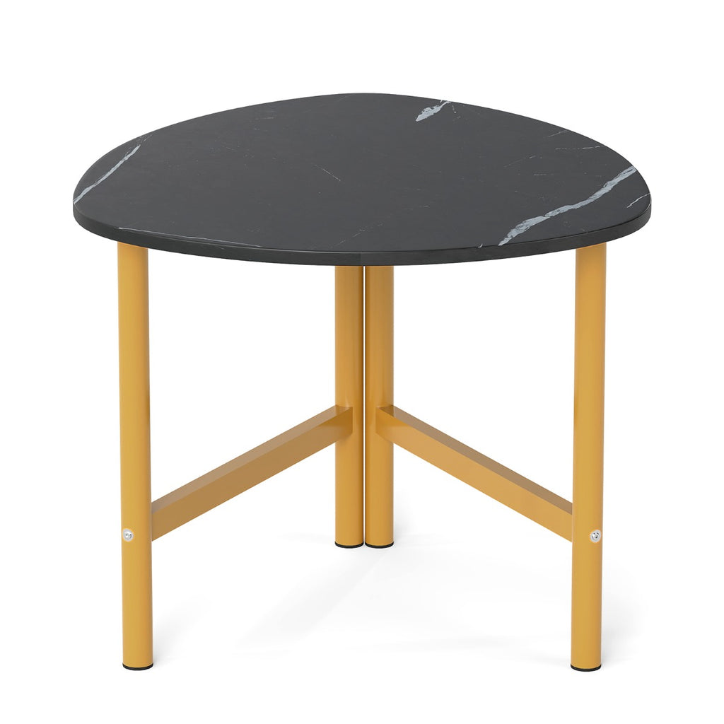 Mesa de Café Triangular Ovalada Madeira e Metal Industrial Preto — foto 2