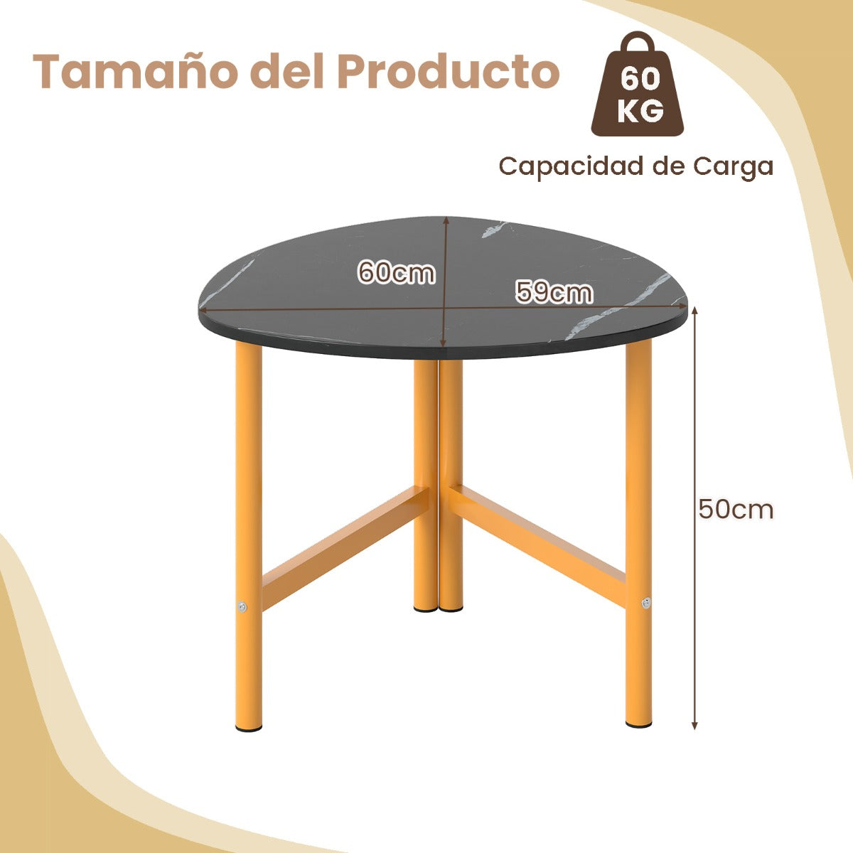 Mesa de Café Triangular Ovalada Madeira e Metal Industrial Preto — foto 3