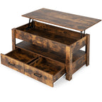 Mesa de Centro com Tampo Elevatório e Compartimento de Armazenamento 2 Gavetas Sistema Pneumático 106x74x61cm Castanho — foto 2