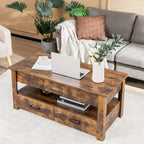Mesa de Centro com Tampo Elevatório e Compartimento de Armazenamento 2 Gavetas Sistema Pneumático 106x74x61cm Castanho — foto 4