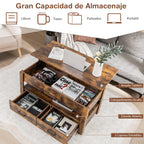 Mesa de Centro com Tampo Elevatório e Compartimento de Armazenamento 2 Gavetas Sistema Pneumático 106x74x61cm Castanho — foto 8