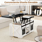 Mesa de Centro com Tapa Elevável Estilo Rústico 2 Portas Corredeiras 3 Compartimentos — foto 6