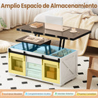 Mesa de Centro com Tapa Elevável Estilo Rústico 2 Portas Corredeiras 3 Compartimentos — foto 9