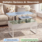 Mesa de Centro Conversível 3 em 1 com Tampo Elevável e 3 Compartimentos Ocultos Branca — foto 6