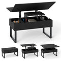 Mesa de Centro Convertible 3 em 1 com Tampo Elevatório e 3 Compartimentos Ocultos em MDF e Metal Preto — foto 2
