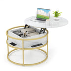 Mesa de Centro Elevable Mesa de Café Redonda de 80 cm con Compartimento Oculto y Estantes Laterales Blanco — foto 2