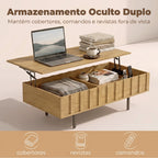 Mesa de Centro Elevatória com 2 Compartimentos Ocultos e Pés Metálicos 110x55x36,5 cm Carvalho — foto 5
