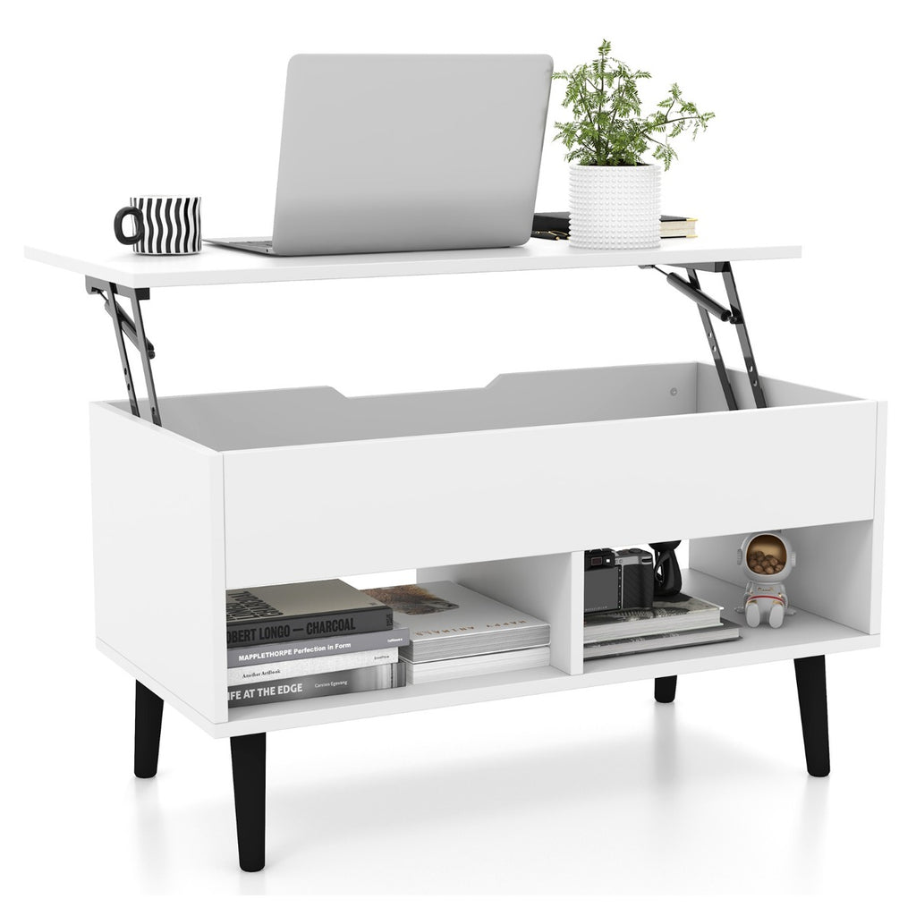 Mesa de Centro Elevatória com Compartimento Oculto e 2 Prateleiras Abertas para Sala – Branco — foto 2