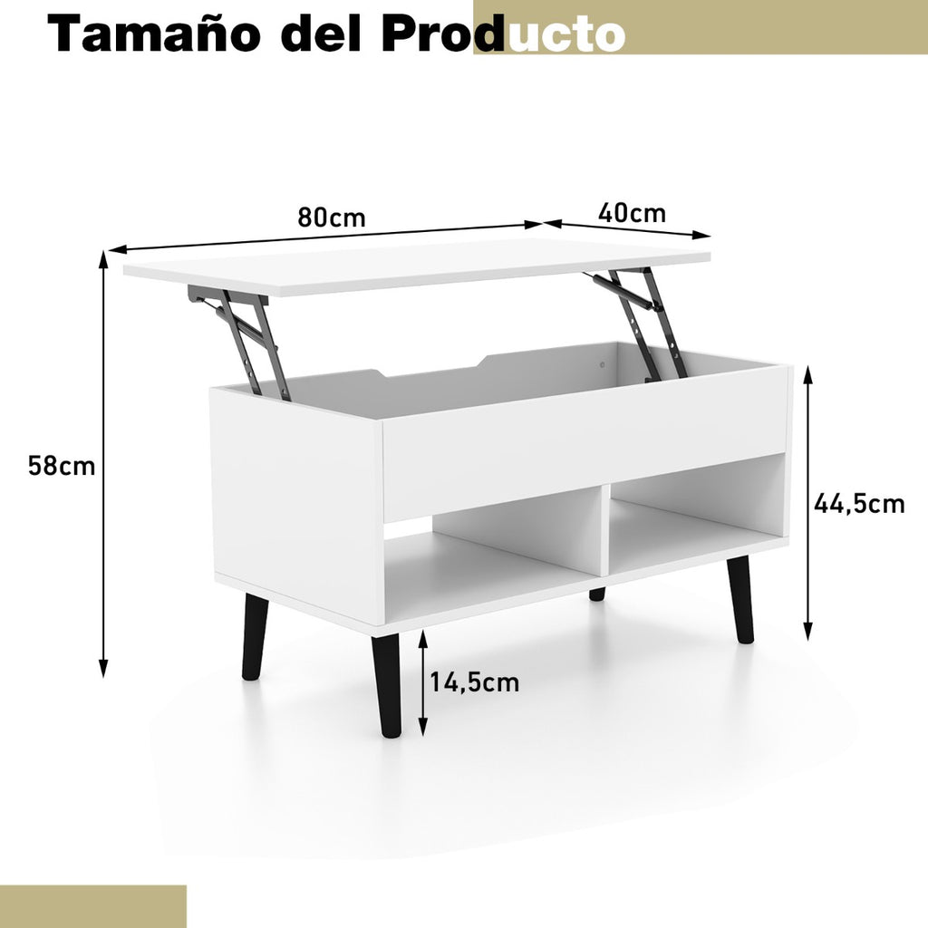 Mesa de Centro Elevatória com Compartimento Oculto e 2 Prateleiras Abertas para Sala – Branco — foto 3