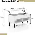 Mesa de Centro Elevatória com Compartimento Oculto e 2 Prateleiras Abertas para Sala – Branco — foto 3