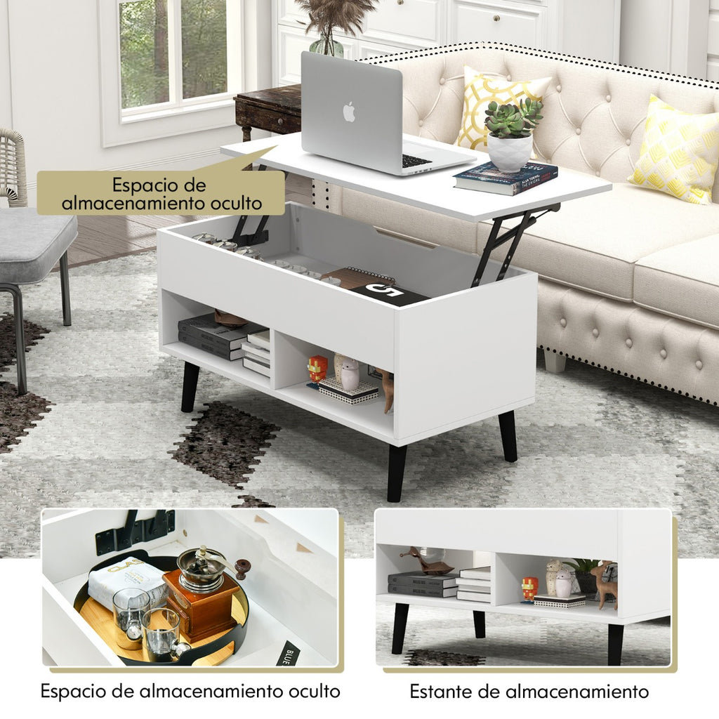Mesa de Centro Elevatória com Compartimento Oculto e 2 Prateleiras Abertas para Sala – Branco — foto 6