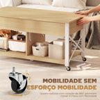 Mesa de Centro Elevatória com Rodas Mesa de Sala com Compartimento Oculto Prateleiras Abertas Mesa de Café para Sala de Jantar Escritório 105x50x67 cm Madeira e Branco — foto 5