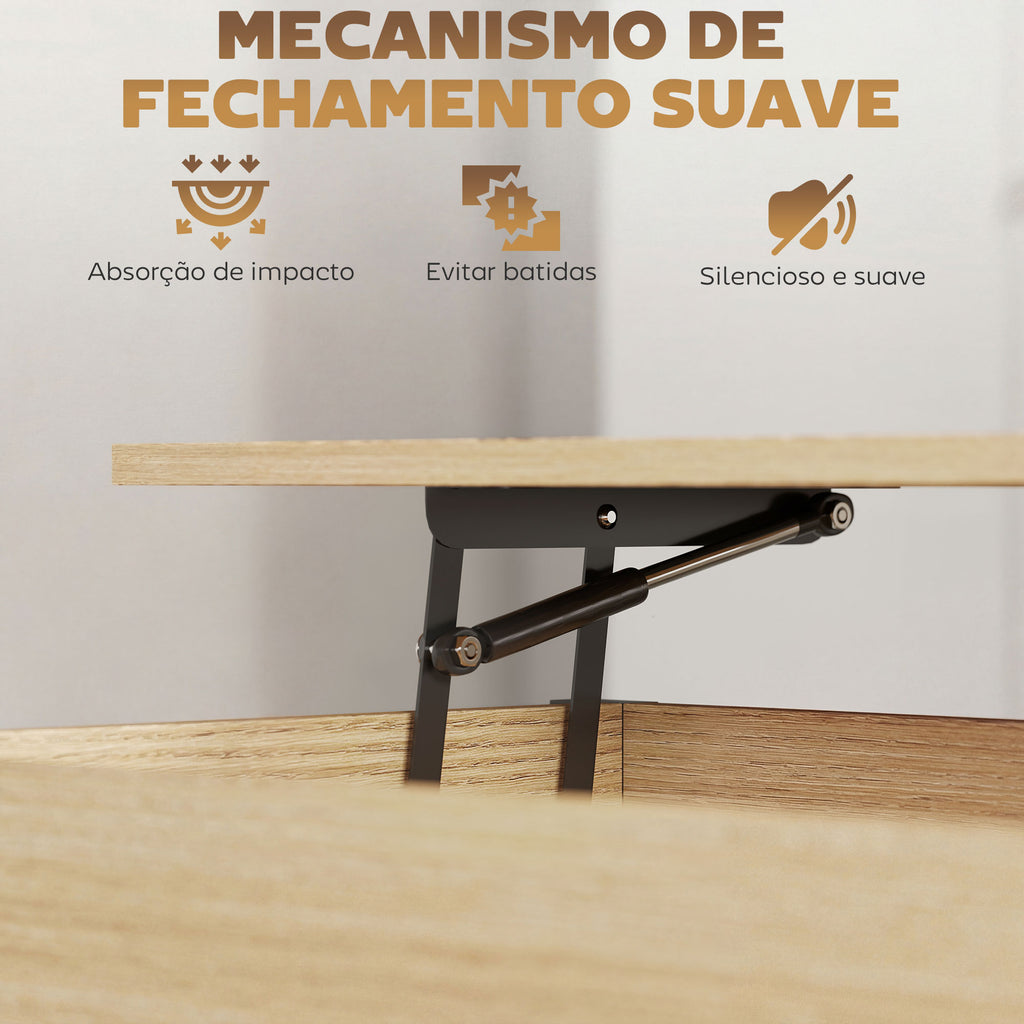 Mesa de Centro Elevatória com Rodas Mesa de Sala com Compartimento Oculto Prateleiras Abertas Mesa de Café para Sala de Jantar Escritório 105x50x67 cm Madeira e Branco — foto 6
