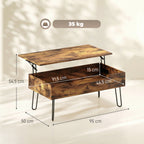 Mesa de Centro Elevatória Mesa de Café para Sala com Compartimento Oculto, Pés de Aço para Sala de Estar 95x50x40 cm Castanho Rústico — foto 3