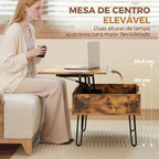 Mesa de Centro Elevatória Mesa de Café para Sala com Compartimento Oculto, Pés de Aço para Sala de Estar 95x50x40 cm Castanho Rústico — foto 4